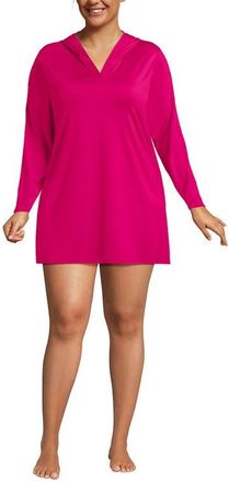 Lands End Plus Size SunShade UPF 50 Hooded Mini Swim Swim Cover-Up Dress in Riviera Rose at Nordstrom, Size 2 X