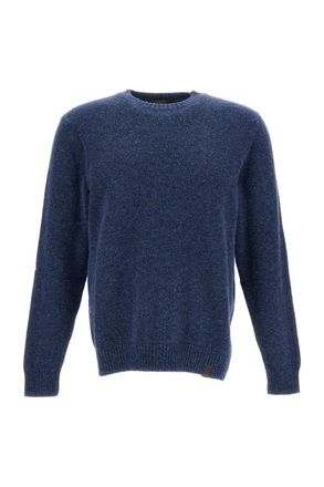 Zanone Deep Blue Crew Neck Sweater with Textured Knit Fabric