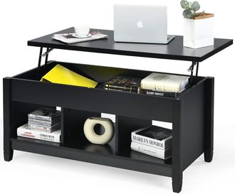 Costway Costway Mesa De Centro Mesa Baja De Madera Con Superficie Elevable Mesita De Sof&aacute; Con Almacenamiento Escondido (negro)