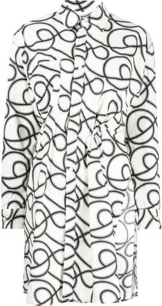 JNBY graphic-print long-sleeved shirt dress - women - Cotton - M - Brown
