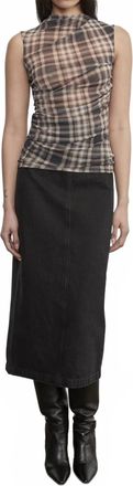 Enza Costa Mesh Sleeveless Twist Top In Plaid