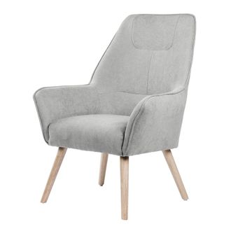 Koketto Home Sillón tapizado gris claro con respaldo alto y patas roble