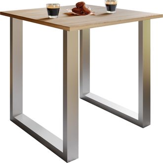 ebuy24 Mesa De Madera Vcm Al. 76 X An. 80 X P. 80 Cmbase S&oacute;lida Y De Alta Calidad Pies De Hierro Mesa De Cocina - Xona U (plata / Roble Sonoma)