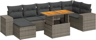 vidaXL Set De Sof&aacute;s De Jard&iacute;n Y Cojines 8 Piezas Rat&aacute;n Sint&eacute;tico Gris Vidaxl