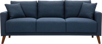 Miliboo Sof&aacute; 3-4 Plazas De Tejido Azul Oscuro Y Madera Oscura Munik