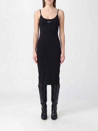 Off-white Abito midi a tubino in jersey stretch con scollo a U e logo