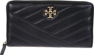 Tory Burch Gewatteerde leren portemonnee met ritssluiting - Dames - Portefeuilles - Zwart - ONE Size - Leer - Accessoires