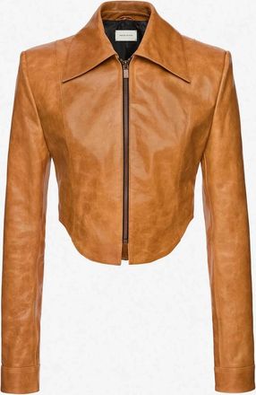 Magda Butrym Womens Cropped Leather Jacket In Camel