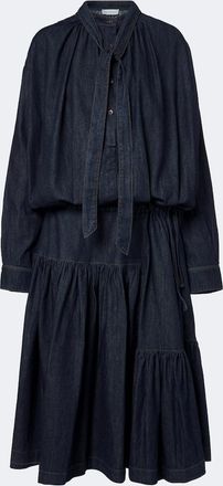 Dries Van Noten Tie-neck denim midi dress