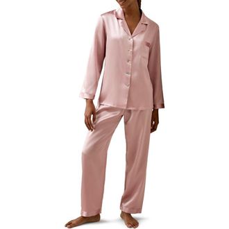 LilySilk Womens Full Length Silk Pajamas Set in Rosy Pink at Nordstrom, Size X-Large
