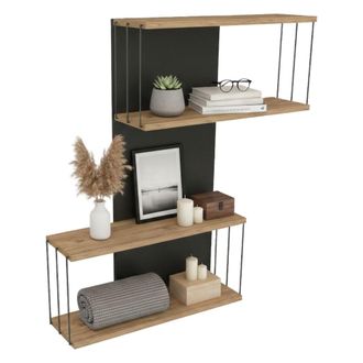 Dmora Dmora - Estanter&iacute;a Mirzam, Estante, Estante De Pared, Estanter&iacute;as Multiusos, 65x19h96 Cm, Antracita Y Roble, Con Embalaje Reforzado