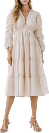Free the Roses Ruched Sleeve Tiered Ruffle Dress in Nude at Nordstrom Rack, Size X-Small