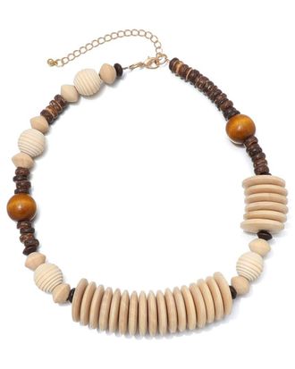 Adornia Adornia Mixed Wood Disc Adjustable Disc Necklace