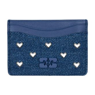 Ganni Womens Cotton Canvas Card Case Blue Cases