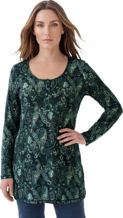 Roaman's Plus Size Knit Thermal Henley Top Long Sleeve in Emerald Fine Paisley at Nordstrom, Size Small