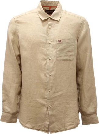 Napapijri Linnen Shirt Groen Eucalyptus Regular Fit - Heren - Casual Overhemden - Beige - S - Linnen - Overhemden