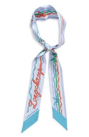 Longchamp Ribbon Print Silk Bandana Scarf in Lagoon at Nordstrom