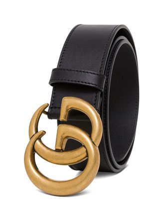 Gucci Womens Leather Belt With Gg Logo Buckle, Black Calf