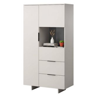 Dmora Aparador Rimella, Aparador De Sal&oacute;n Con Dos Puertas Batientes Y Dos Cajones, Elevado Del Suelo, 90x42 H170 Cm, Beige
