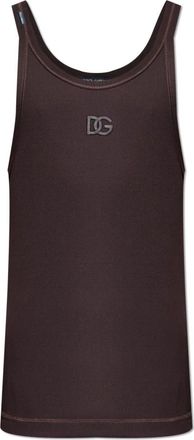 Dolce & Gabbana Geribbelde top met geborduurd logo - Heren - Tops zonder mouwen - Bruin - L - Katoen - Tops