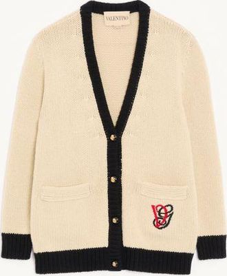 Valentino Cardigan In Lana Ricamato Donna BETULLA/NERO XL