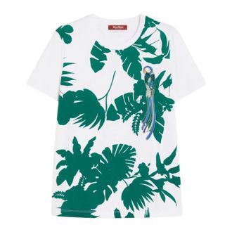 Max Mara T-Shirts, female, White, Size: XS Printed Cotton T-shirt with Embroidered Details
