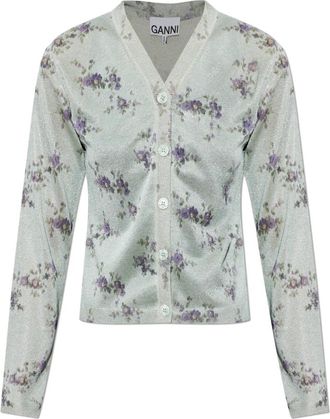 Ganni Vest met een bloemenmotief - Dames - Vesten - Groen - M - Truien & Vesten