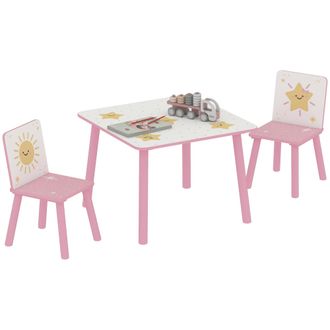 OEM Mesa Y Sillas Infantiles De 3 Piezas Mesa Infantil Con 2 Sillas De Madera De Pino Para Ni&ntilde;os De +3 A&ntilde;os 60x60x44 Cm Rosa