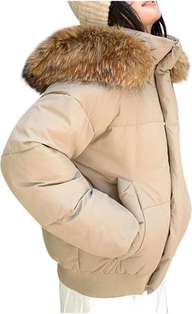 Generic Winter Jackets for Women UK - Faux Fur Hooded Puffer Coat, Cropped Fluffy Padded Jacket, Quilted Warm Overcoat with Pockets, Lightweight Waterproof Co