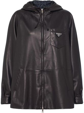 Prada oversized hooded jacket - women - Viscose/Lambskin - 46 - Black