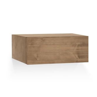 Deco Wood Mesita de noche de madera maciza flotante en tono envejecido 40x15cm