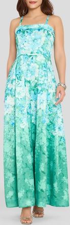 Tahari by ASL Floral Print Sleeveless Maxi Dress in Blue Green at Nordstrom, Size 16