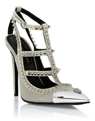 Philipp Plein Leather Strass Sandals High Heels Studs Women in Beige at Nordstrom, Size 40