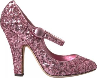 Dolce & Gabbana Pink Sequin Mary Jane Pumps High Heels Womens Shoes