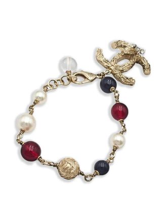 Chanel 2014 CC Gold Plated Faux Pearl Beaded Bracelet costume bracelet - Oro