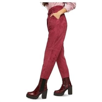 Free People Red Faux Suede Belted Cropped Pants In Queen Pomegranate