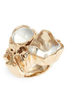 Tory Burch Kira Crystal Statement Ring in Brass /Clear at Nordstrom, Size 7