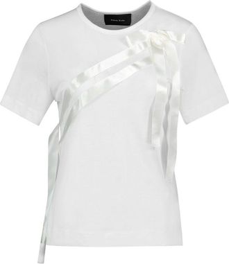 Simone Rocha Womens Bow Sash Lyocell T-Shirt Ivory