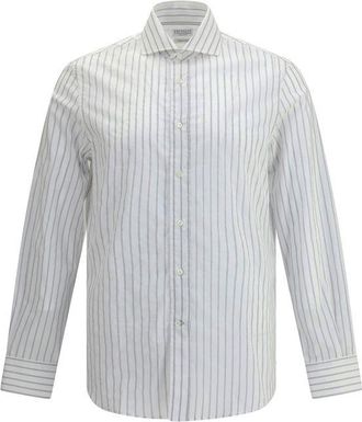 Brunello Cucinelli White Cotton Pattern Mens Shirt