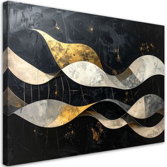 Feeby Cuadro Sobre Lienzo, Olas Abstractas Con Textura Imitaci&oacute;n, 120x80