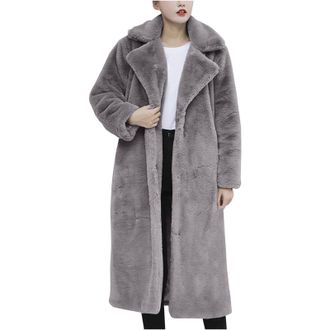 Generic Faux Fur Long Coat Women Fuzzy Fluffy Shaggy Jacket Winter Fleece Outwear Ladies Sherpa Soft Open Front Jackets Warm Teddy Bear Coats Plush Thick Maxi