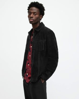 AllSaints Mens Suede Warren Suede Western Tassel Jacket, Size: XS