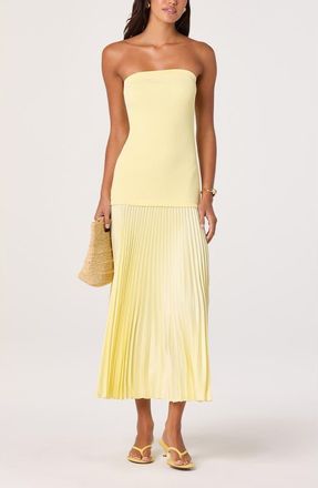 ASTR the Label Selune Strapless Mixed Media Dress in Yellow at Nordstrom, Size Large
