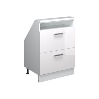 Vicco Armario De Cocina Para Techo Inclinado R-line, Blanco Alto Brillo/blanco, 60 Cm Con 2 Cajones, Vicco