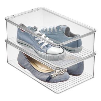 iDesign Stackable Plastic Shoe Box with Hinged-Lid for Sneakers, Sandals, and Flats, Set of 2, Clear at Nordstrom