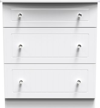 Welcome Furniture Monroe Ready Assembled Chest Of Drawers with 3 Drawers - White Matt / White - Welcome Furniture | TJ Hughes