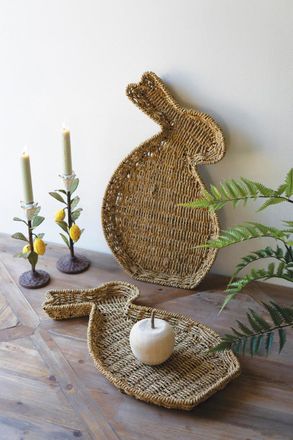 Kalalou Set Of Two Woven Vine Rabbit Trays