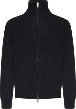 Roberto Collina Grofgebreid vest met volledige rits - Heren - Truien - Zwart - Maat: XL Zijde