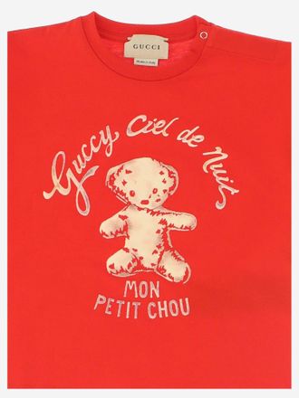 Gucci Boys Bear Print T-Shirt Red Cotton T-Shirts And Polos
