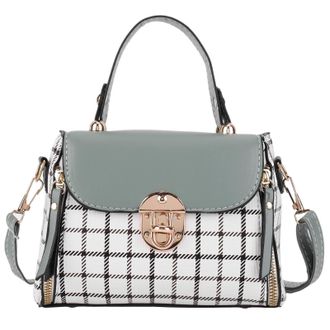 Generic Cymwer Women PU Leather Plaid Checkerboard Shoulder Bag for Shopping Daily Use (Green)